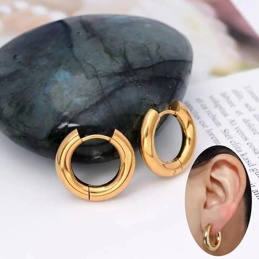 Geometric Circle Hoop Earrings Gold Stainless Steel Unisex