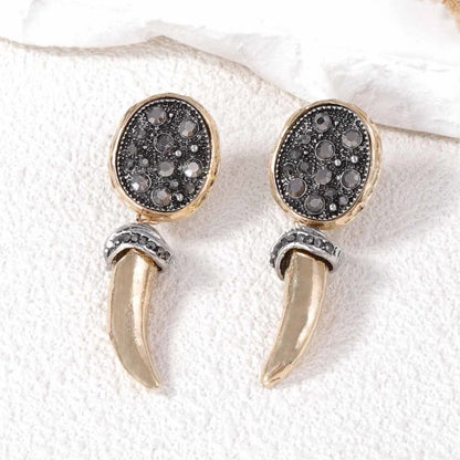 New Vintage Metal Horn Dangle Earrings with Rhinestones Women