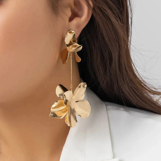 Vintage Geometric Flower Petal Dangle Earrings for Women Gold Color Statement Party Jewelry Gift