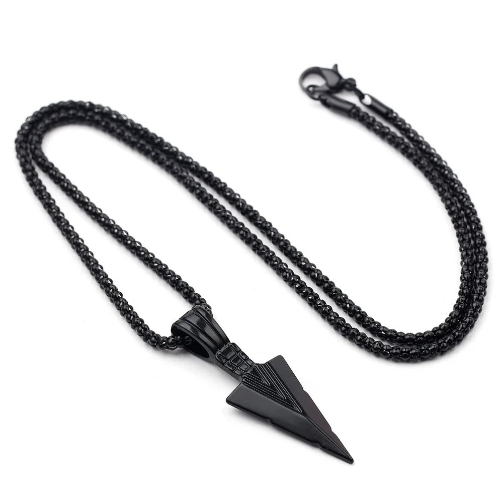 Men Black Long Necklace for Men Women with Arrow Pendant Jewelry Chain Hip Hop Punk Rock Christmas Halloween Gift