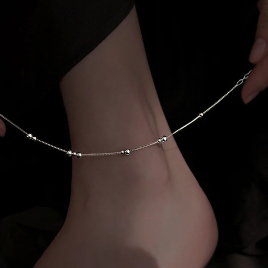 925 Sterling Silver Geometric Round Bead Ankle Chain 2024 New Sexy Ankle Chain Jewelry Fashion Jewelry Birthday Gift