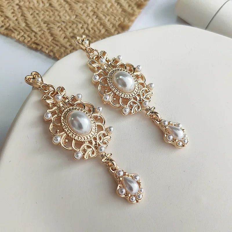Vintage Palace Golden Pearl Hanging Earrings For Women Wedding Fine Drop Earrings Female Elegant Jewelry Gift