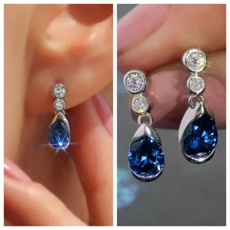 2025 Exquisite Female Dangle Earrings with Waterdrop Blue Cubic Zirconia Simple Elegant Accessories for Women Fashion Jewelry