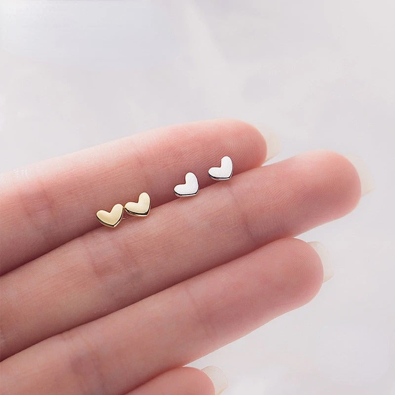 Minimalist Sterling Silver Mini Heart Stud Earrings for Women