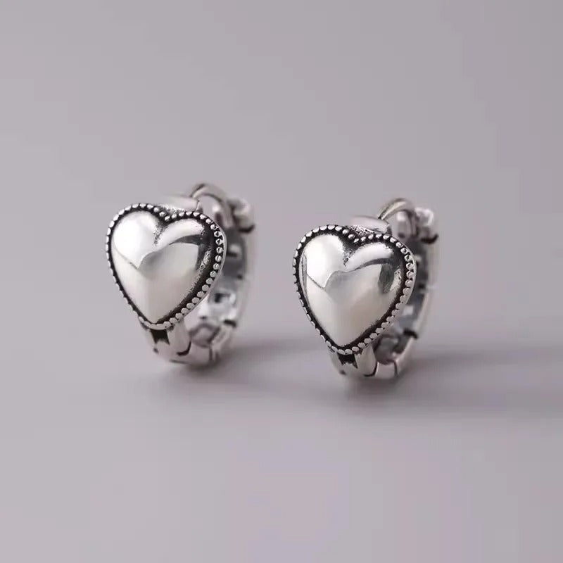 925 Sterling Silver Vintage Gold Heart Earrings For Women Trendy Earring Jewelry Prevent Allergy Party Accessories Gift