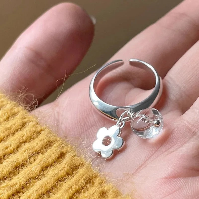 925 Sterling Silver Flower Ring Women Men Couple Jewelry