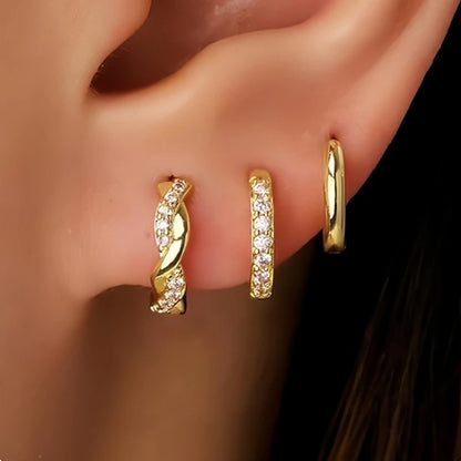 Women’s 3-Piece Twist Huggie Earring Pack Piercing Jewelry