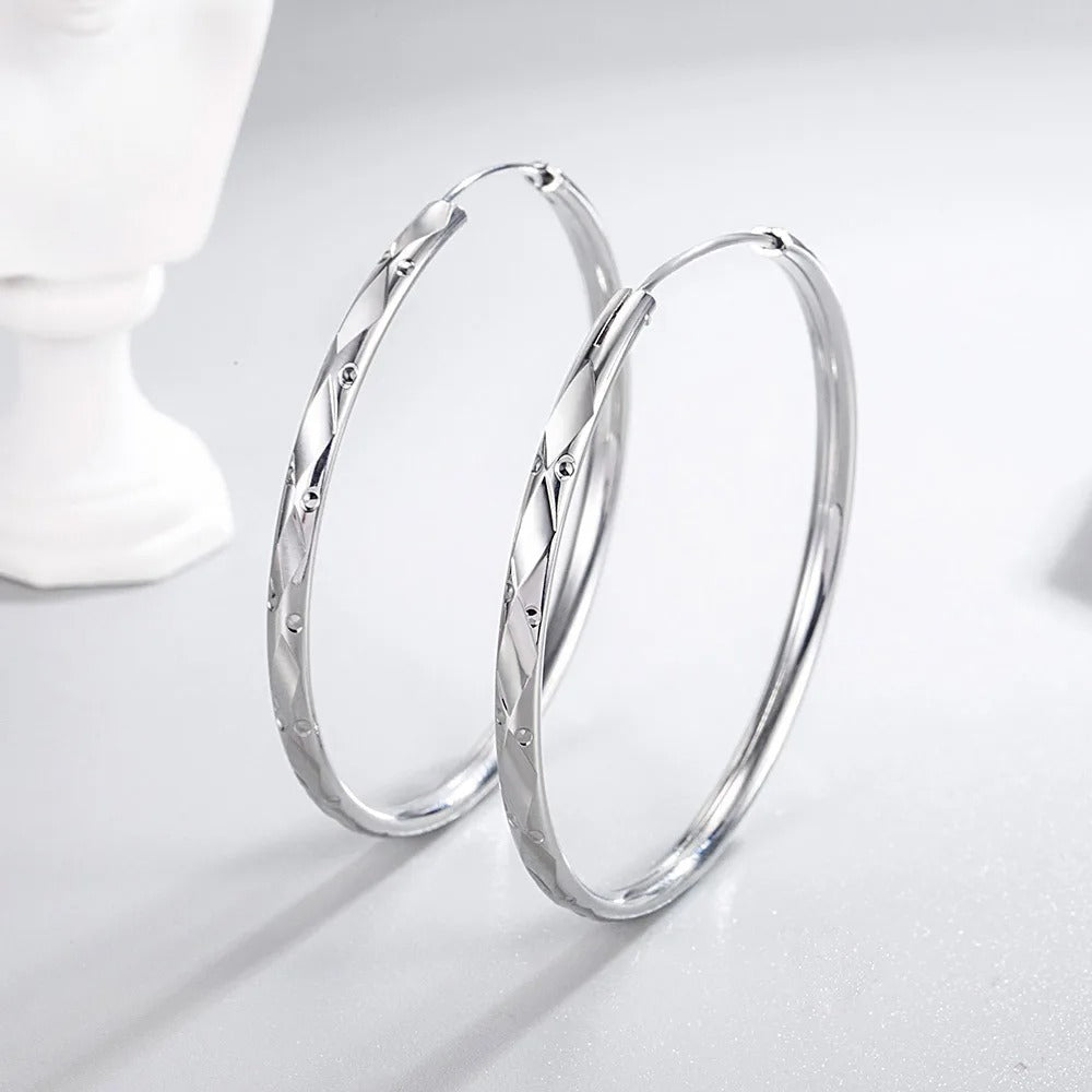 Luxury Sterling Silver Grid Hoop Earrings Women Designer Jewelry