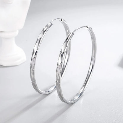 Luxury Sterling Silver Grid Hoop Earrings Women Designer Jewelry