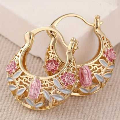 Elegant Vintage Carved Hollow Hoop Earrings Women Jewelry Gift