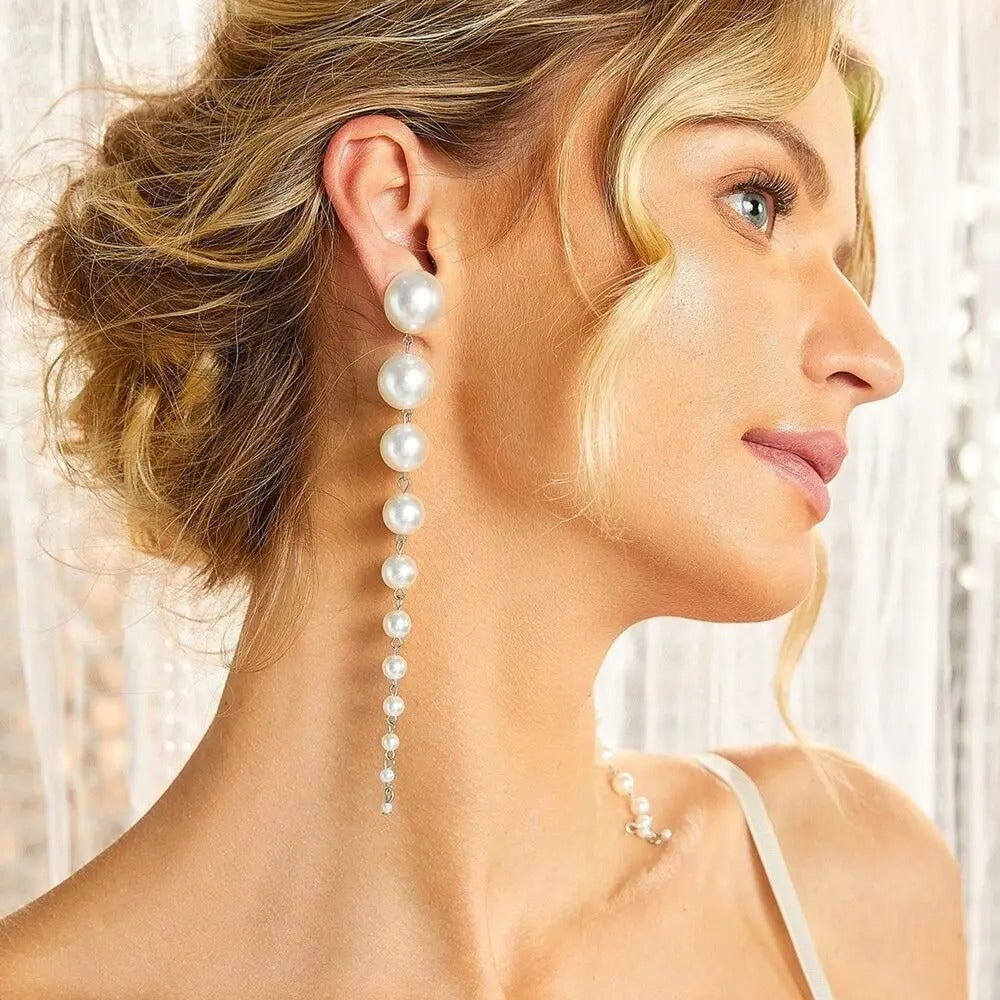 Long Dangling Earrings Women 2025 Trend Elegant Imitation Pearl Tassel Earrings Wedding Party Jewelry Accessories