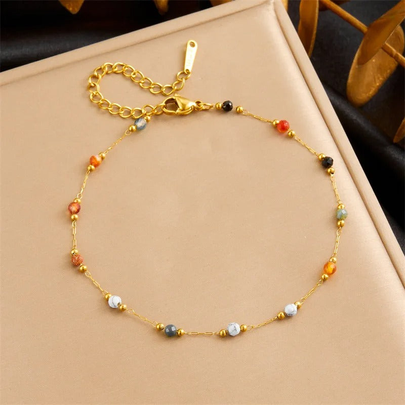 Natural Colored Beads Bracelet Women Non-Fading Golden Hand Jewelry