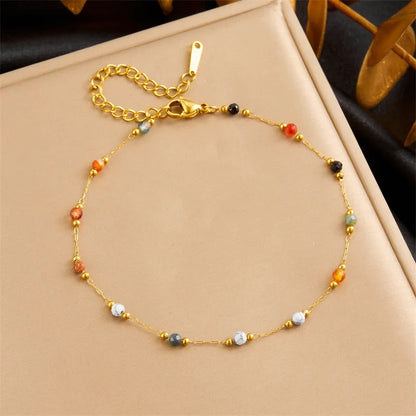 Natural Colored Beads Bracelet Women Non-Fading Golden Hand Jewelry