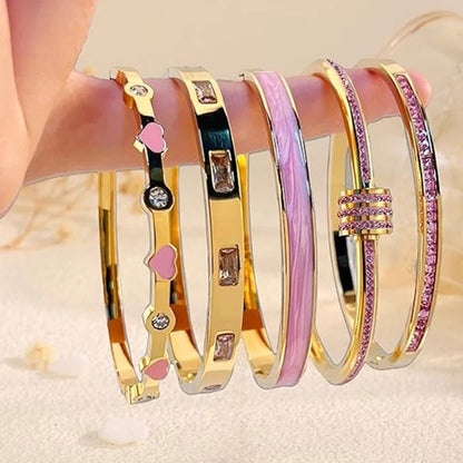 Stackable Gold Bangle Bracelet Set for Women 18K Gold Plated Heart