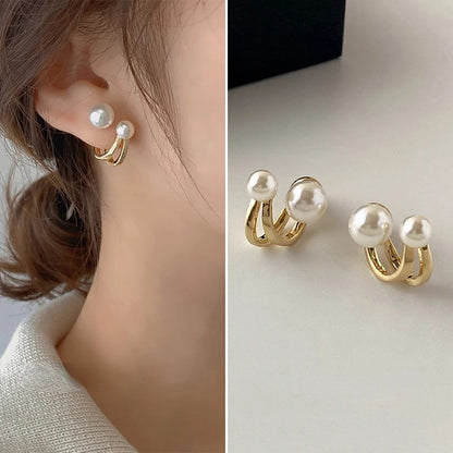 Elegant Pearl Stud Earrings Retro Luxury Jewelry for Women