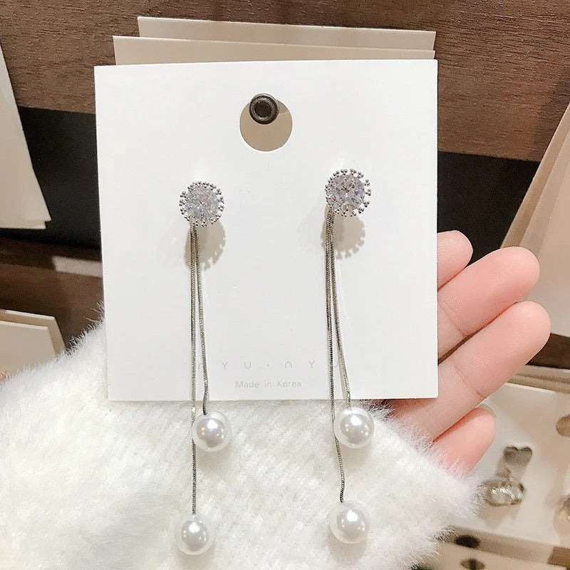 Women’s Simulated Pearl Tassel Drop Earrings Elegant Jewelry