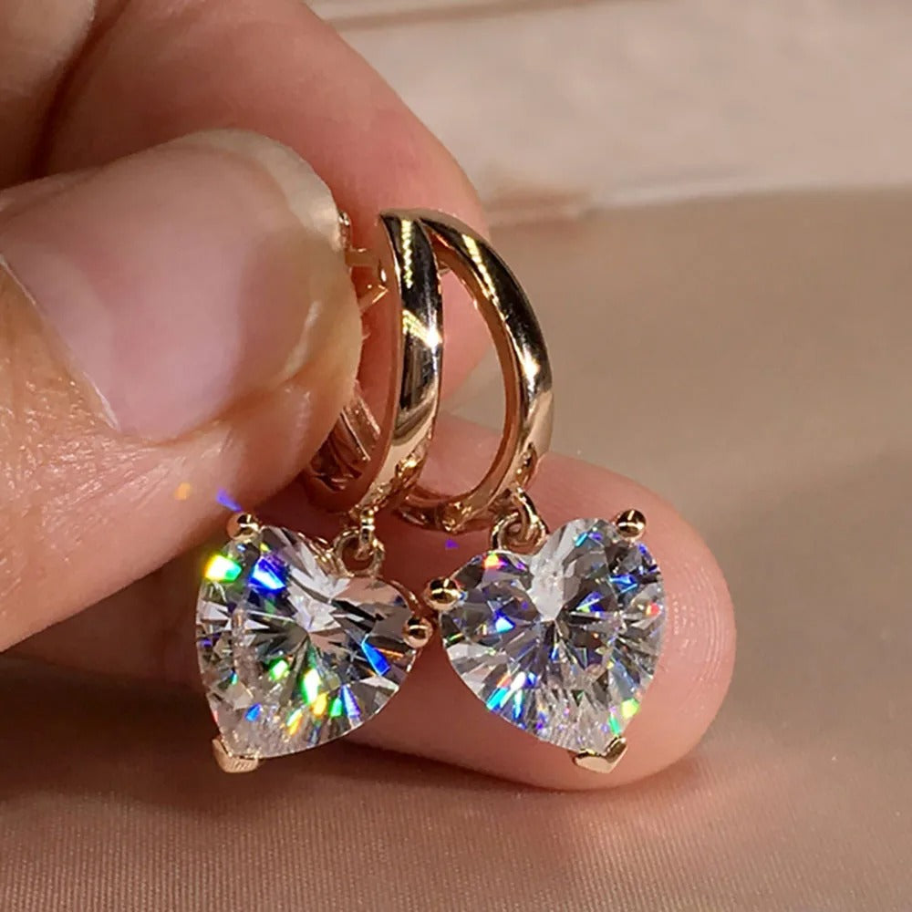 Charming Gold Heart Hoop Earrings with Zircon for Women