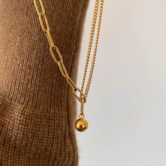 Stainless Steel Bead Chain Splicing Titanium Steel Non-fading Necklace Women's Simple High Quality Collarbone Chain Jewelry Gift