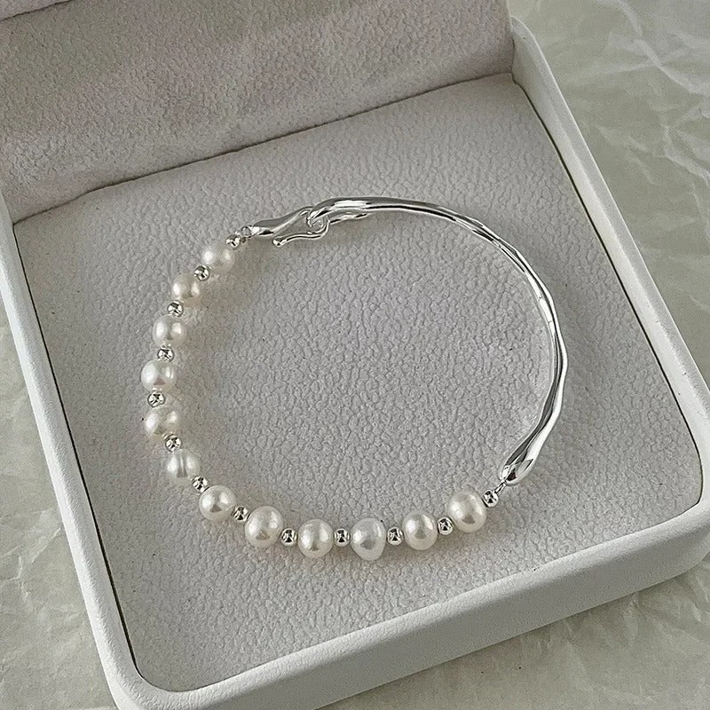 Silver Knots Pearl Bracelet For Women Vintage Irregular Metal Charm Bracelets Fashion Party Jewelry Gifts