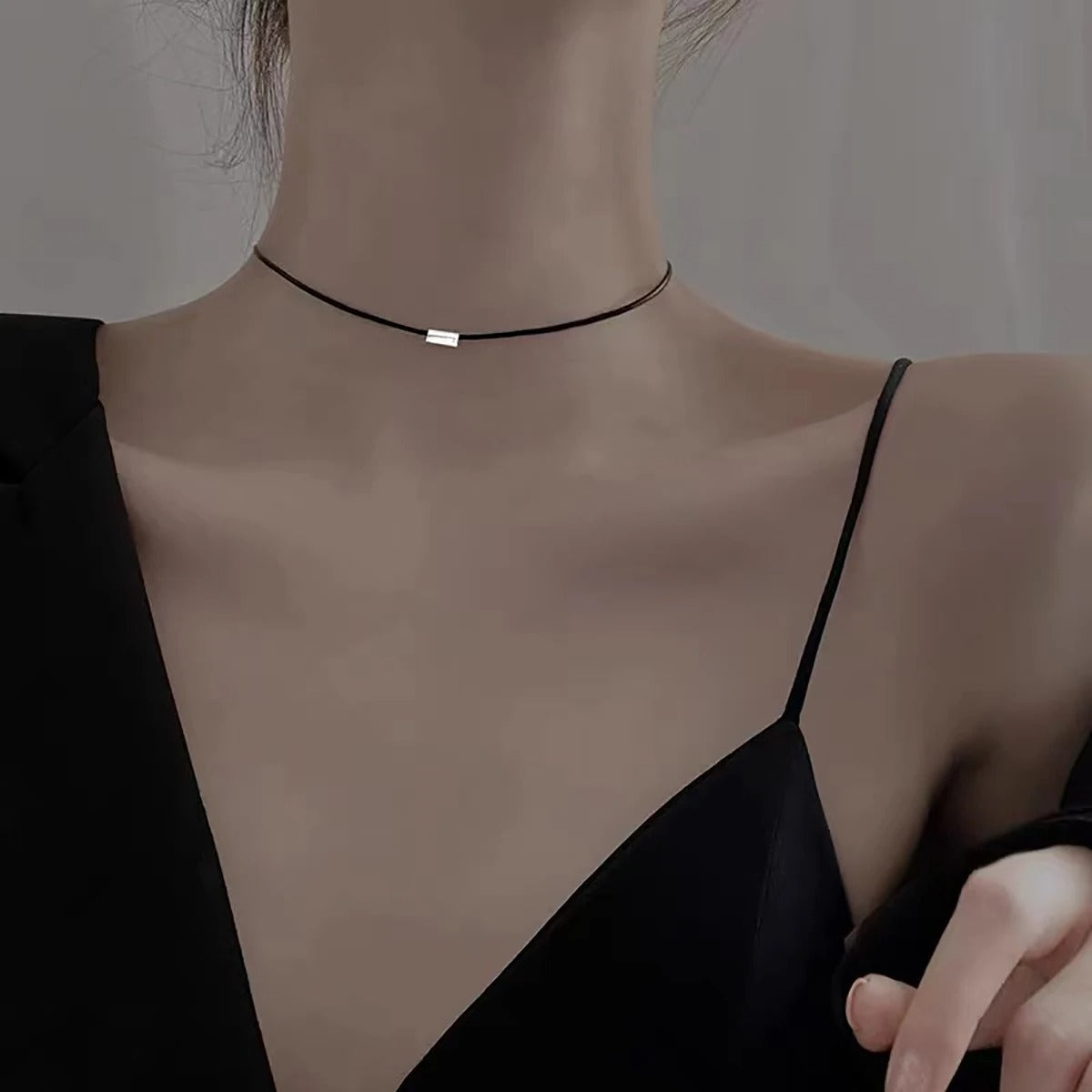 Vintage Black Wax Rope Stainless Steel Block Tennis Necklace Unisex