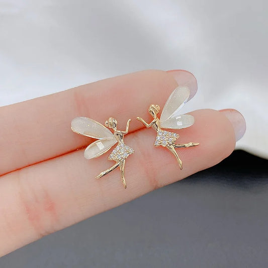 Trend Crystal Elf Flower Fairy Stud Earrings for Women Korean Exquisite Ear Jewelry Accessory for Girl Gift