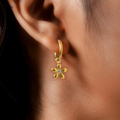 Gold Zircon Flower Hoop Earrings for Women Fashion Stainless Steel Jewelry