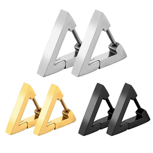 Geometric Triangles Stainless Steel Earrings Unisex Punk Hoop Earrings for Women Men Piercing Push-Back Ear Plug Jewelry