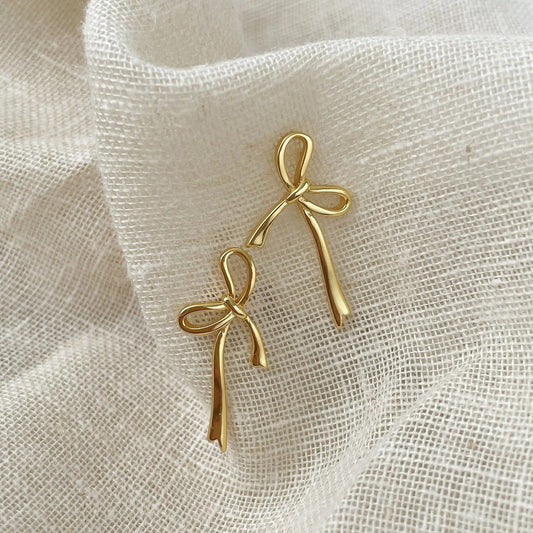 Gold Plated Bow Stud Earrings for Women Cute Fashion Jewelry