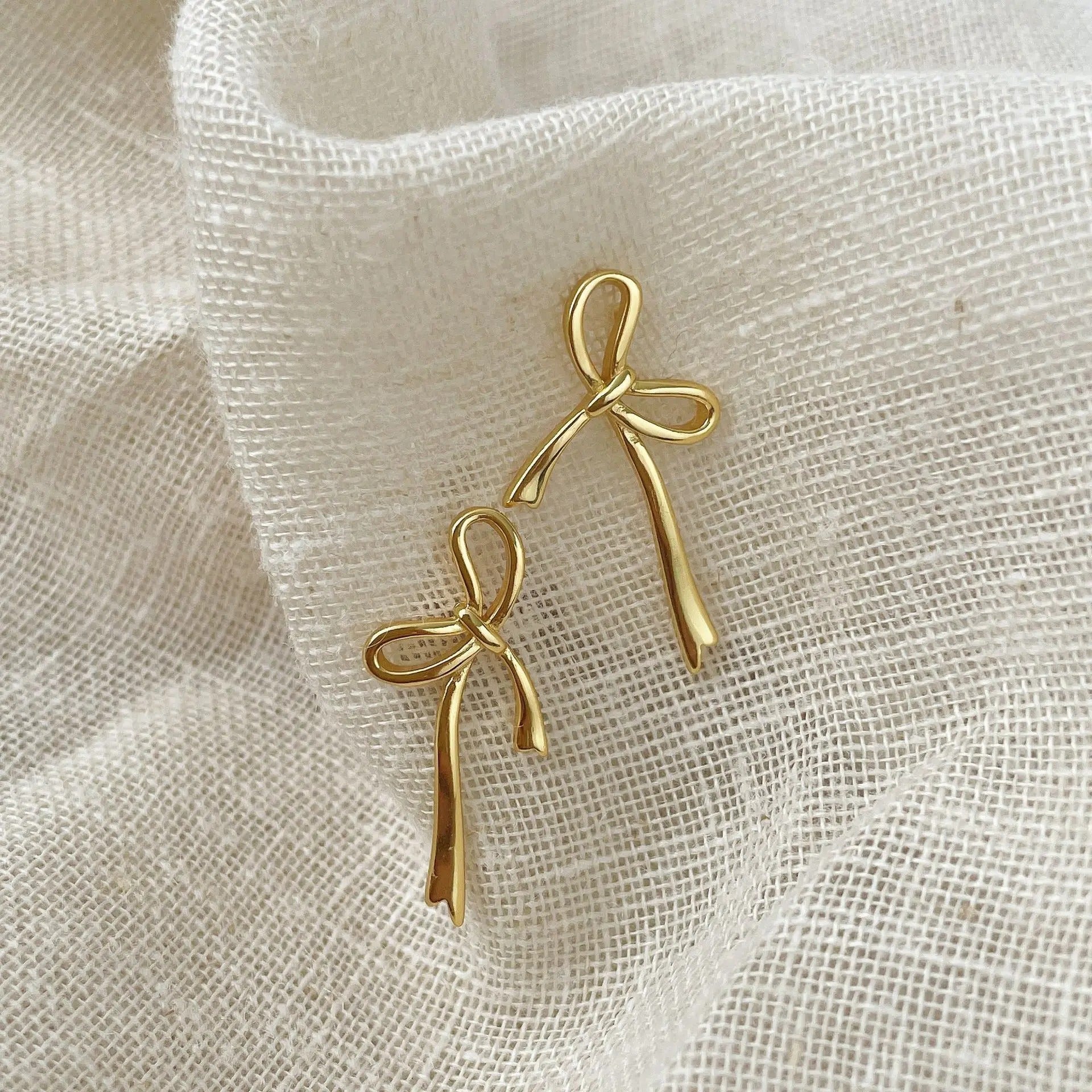 Gold Plated Bow Earrings For Women Stud Nail Fashion Cute Jewelry Piercing Ear Accessories  Gift