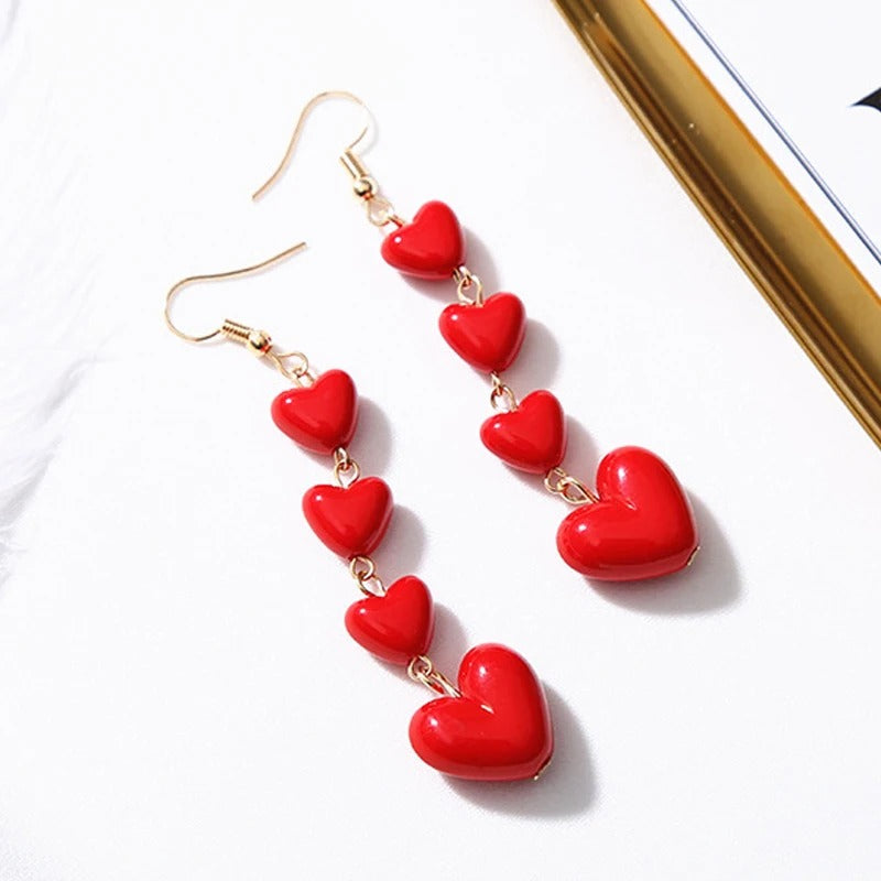 Long Red Heart Tassel Earrings Women Girls Party Jewelry