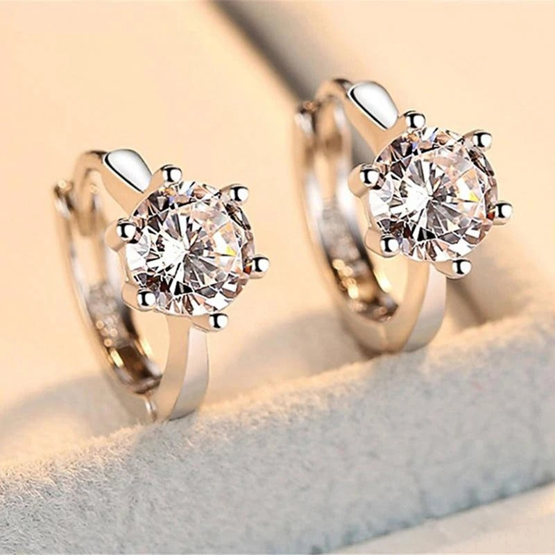 Huitan Small Hoop Earrings 6 Prong Solitaire Zircon Daily Wear