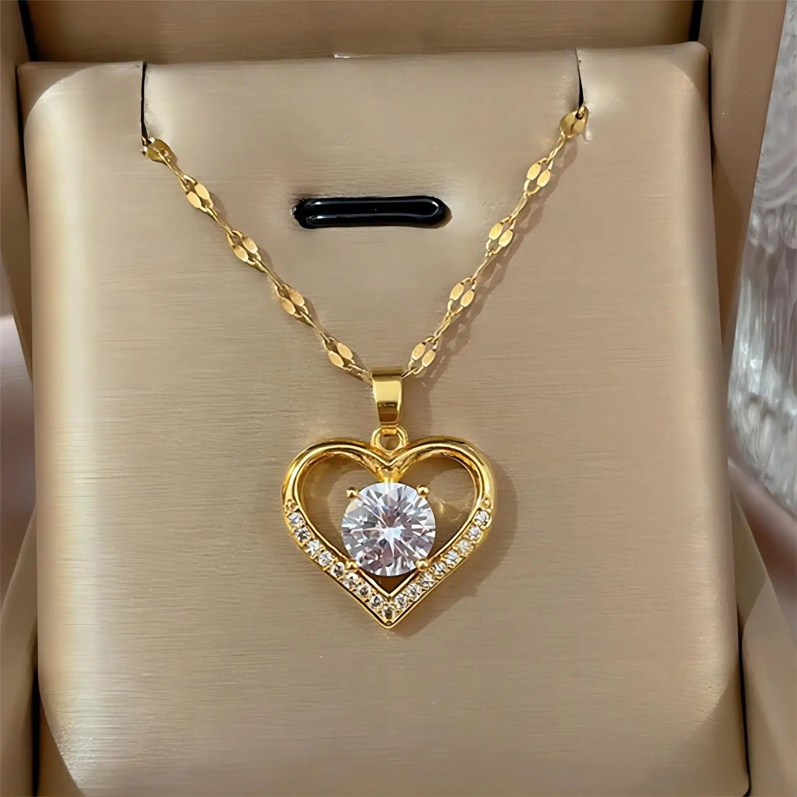 Trendy Heart Stainless Steel Zirconia Necklaces For Women Girls Love Gold Color Metal Necklace Party Daily Jewelry