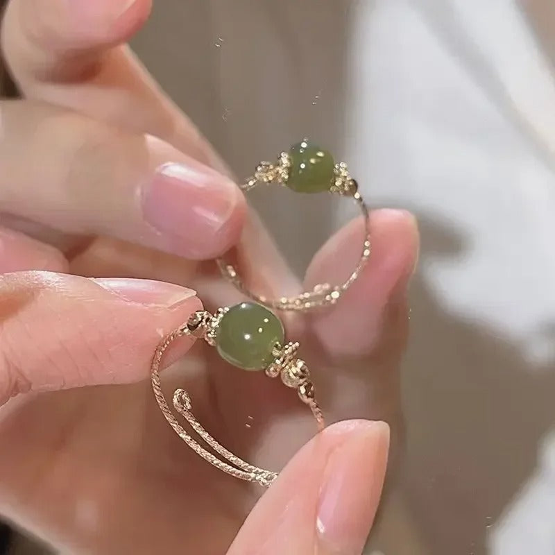 New Vintage Fashion Adjustable Rings for Women Can Turn To Relieve Anxiety Jade Ring Gold Color Party Creative Jewelry