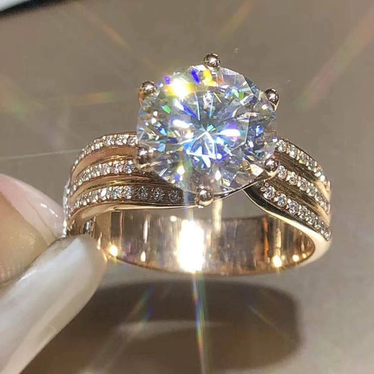 Luxury Gold Color Women Engagement Wedding Rings Inlaid Shiny CZ Noble Party Jewelry Fine Anniversary Gift Fashion Rings