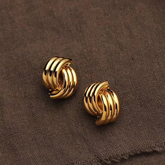 Gold Three-Layer Knot Earrings Women’s Stainless Steel Vintage Jewelry