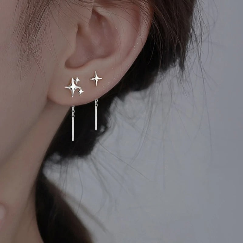 2025 New Korean Star Ear Wire Tassel Thread Chain Climb Star Pendants Drop Earrings Women's Straight Hanging Earings Jewelry