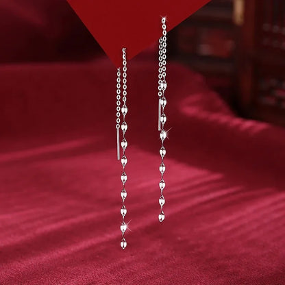 Real 925 Sterling Silver Long Chain Tassel Twisted Drop Earrings for Fashion Women Fine Jewelry Minimalist Accessories