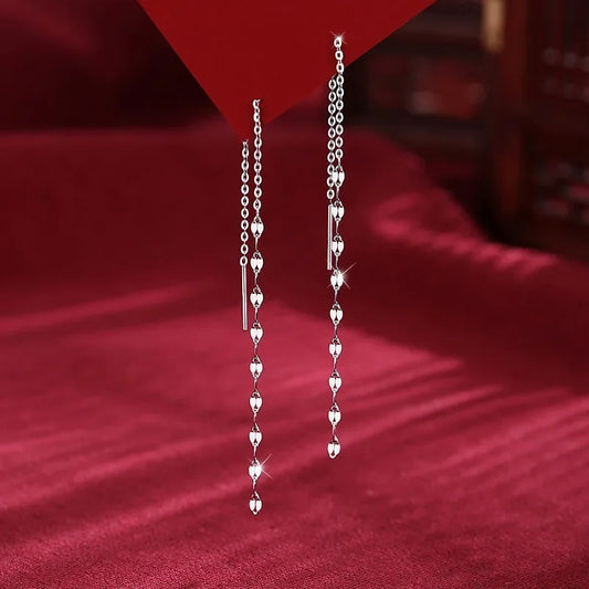 Real 925 Sterling Silver Long Chain Tassel Twisted Drop Earrings for Fashion Women Fine Jewelry Minimalist Accessories