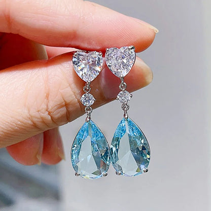 Green Blue Cubic Zirconia Dangle Earrings for Women