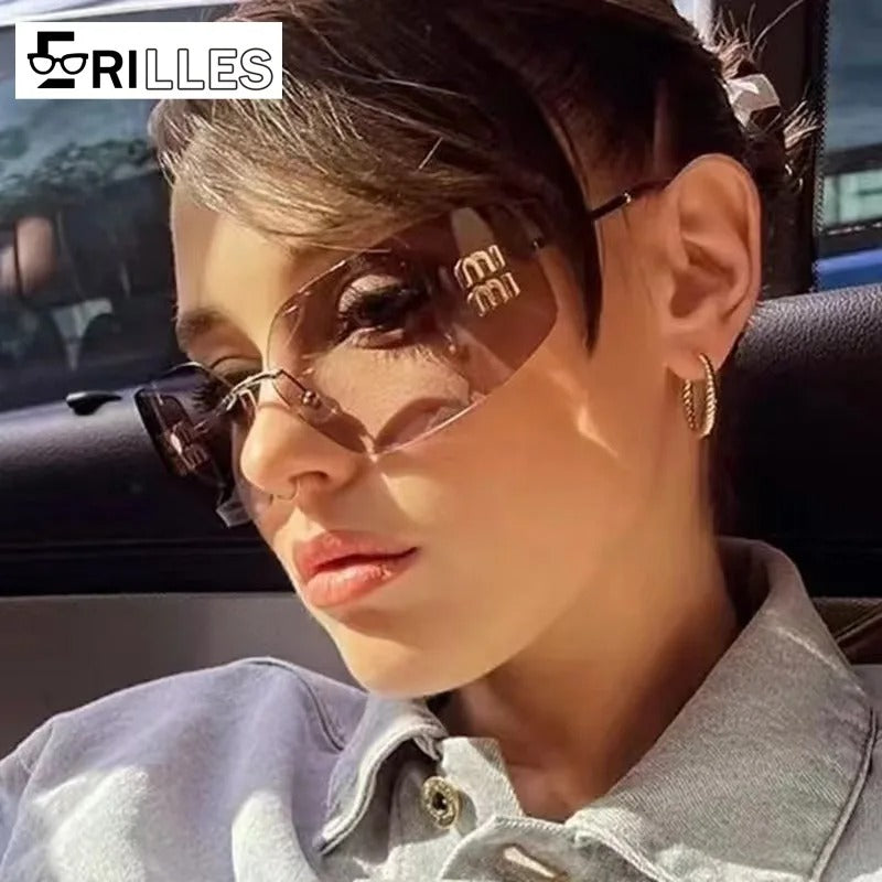 Curved One-Piece Frameless Square Sunglasses for Women UV400