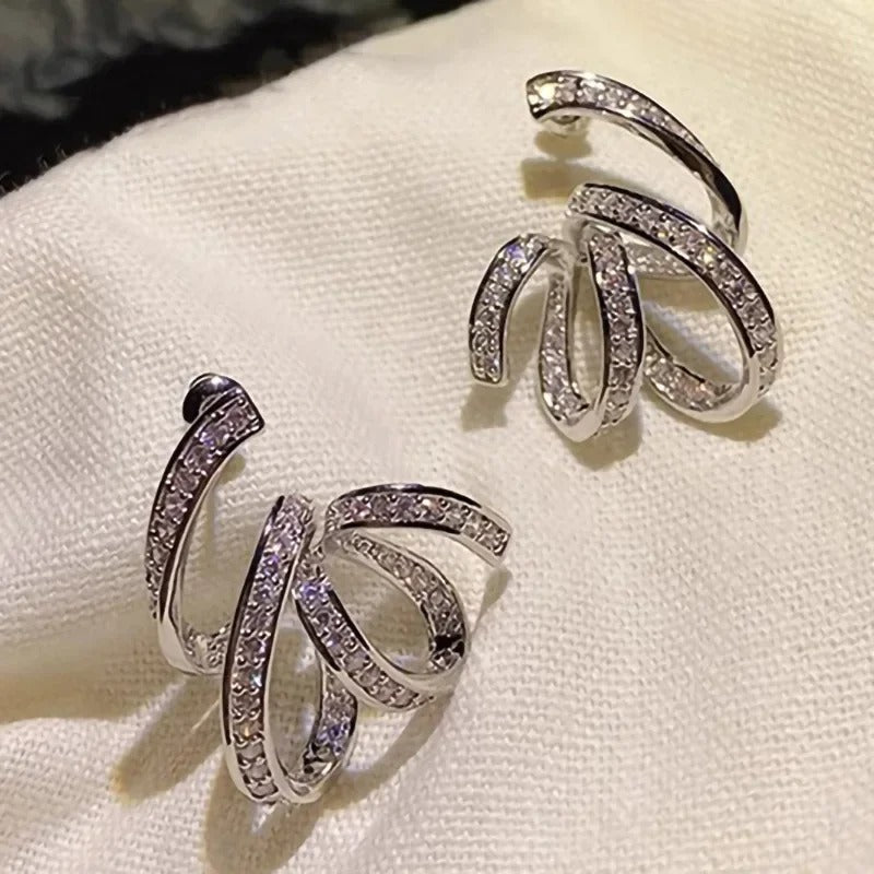 2025 Line Wrapped Earrings for Women's Niche Design, Fashionable Trend, Zircon Inlaid New Style.