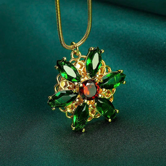 NecklaceTogether In Paris Emerald Stone Flower Necklace Lost Princess Inspired Pendant Necklace for Women