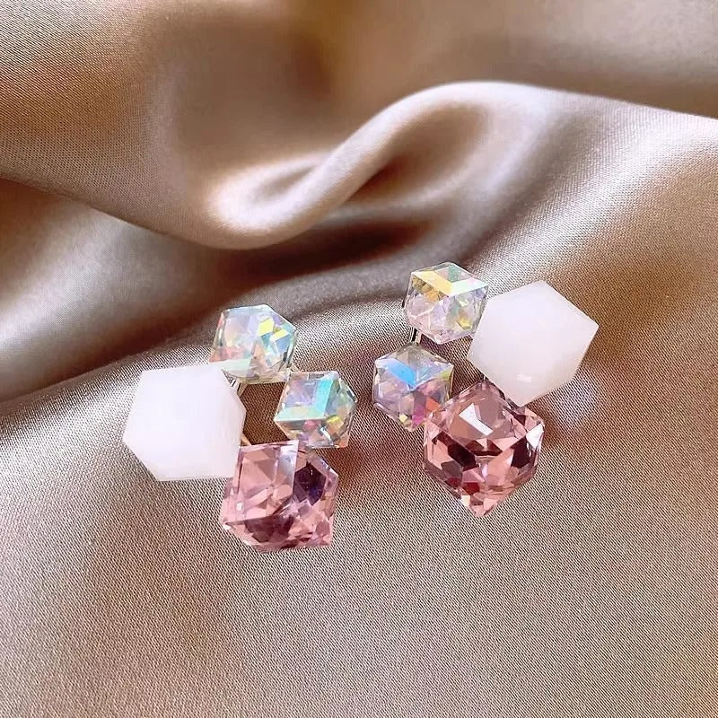 925 Silver Needle Korean Fashion Dream Colorful Crystal Earrings For Women Jewelry 2025 Trending Luxury Cube Sugar Stud Earrings