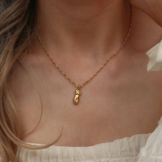 Tarnish Free&anti-allergic Stainless Steel 18k Gold Plated Abstract Human Face Body Charm Pendant Necklaces for Women