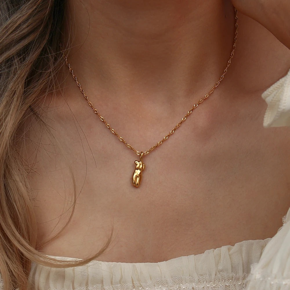 Tarnish Free&anti-allergic Stainless Steel 18k Gold Plated Abstract Human Face Body Charm Pendant Necklaces for Women
