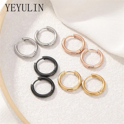 5pcs Set – Stainless Steel Circle Hoop Earrings for Women & Girls | Black, Gold, Silver Color