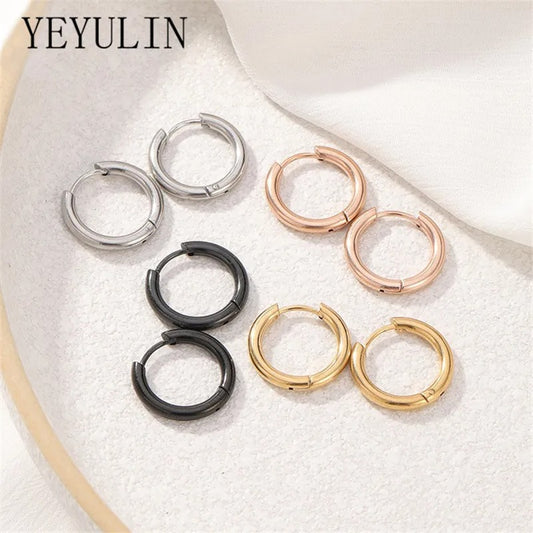 5pcs Set – Stainless Steel Circle Hoop Earrings for Women & Girls | Black, Gold, Silver Color