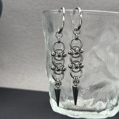 Handmade Stainless Steel Spike Hoop Earrings for Women Grunge Chain Dangle Earrings
