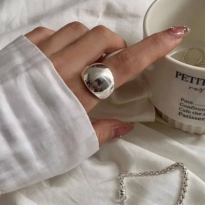 Silver Smooth Ring for Women Gift Personality Punk Creative Adjustable Minimalism Jewelry