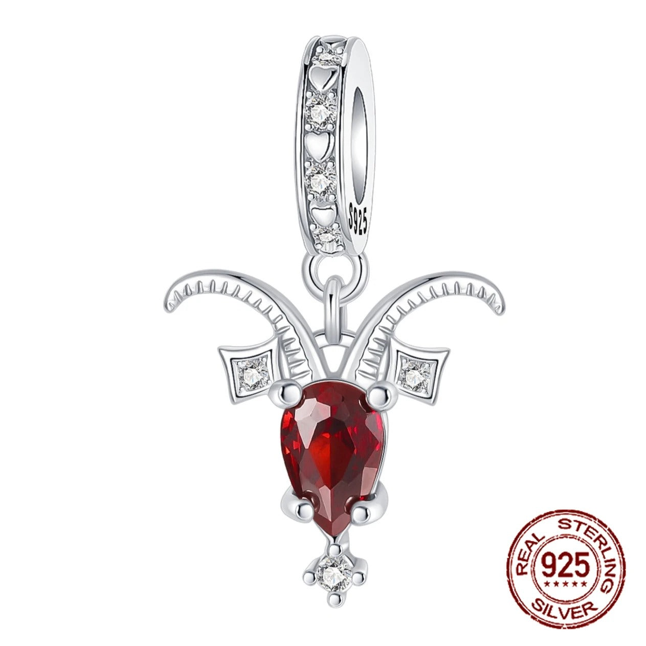 925 Sterling Silver 12 Constellations Capricorn Red Zircon Pendant Charm Fit Original Charm Bracelets Women